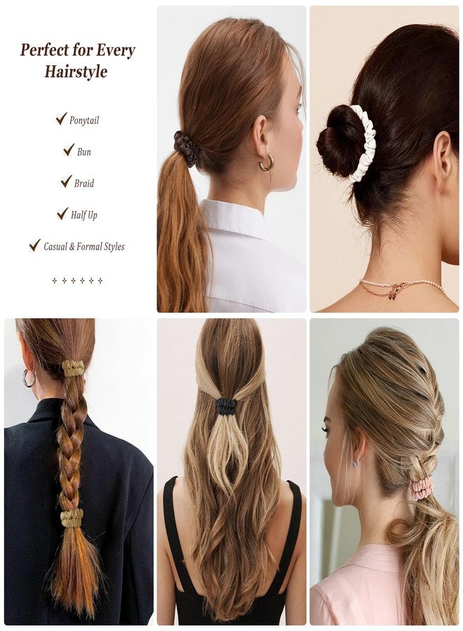 LEADUWAY 12 Pack Silky Soft Skinny Hair Ties, Silk-Like No Damage Scrunchies Elastic Ponytail Bands for Women Girls, Thin Thick Curly Hair - Image 4